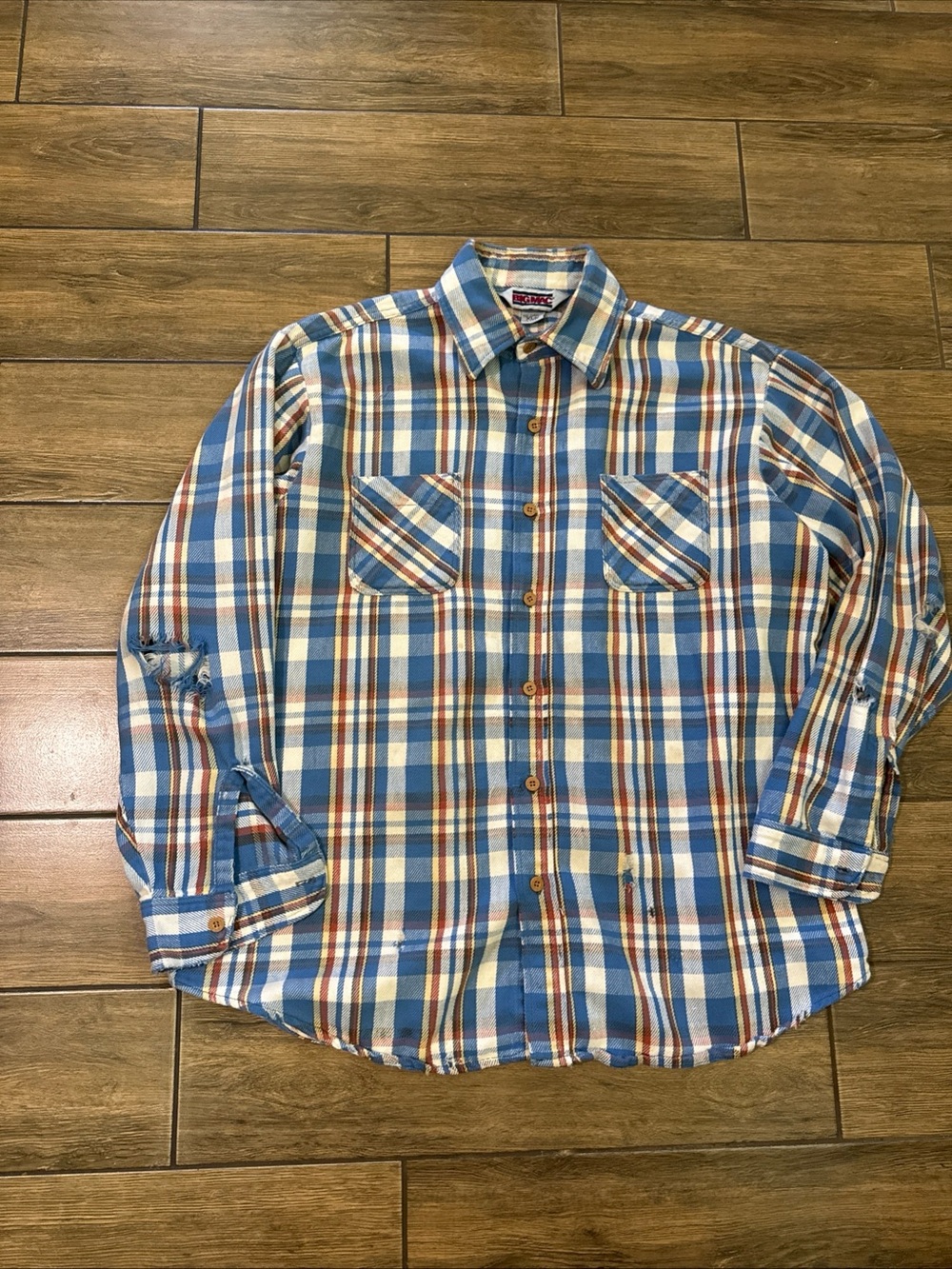 Vintage 80s Big Mac Plannel Plaid Shirt Blue USA Men’s XL